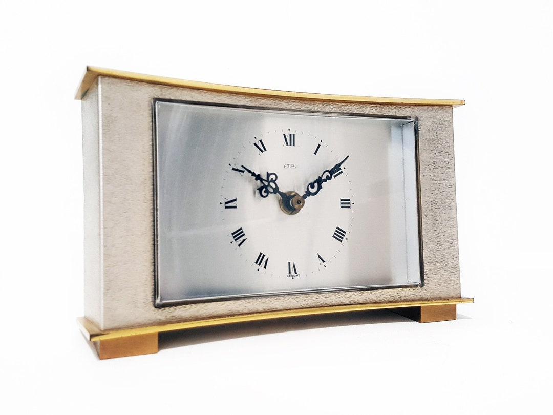 Vintage EMES GERMANY Brass Desk CLOCK, Mid Century Modern Bauhaus
