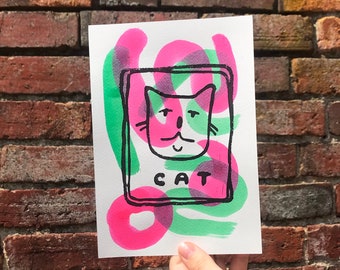 Cat Lino Print