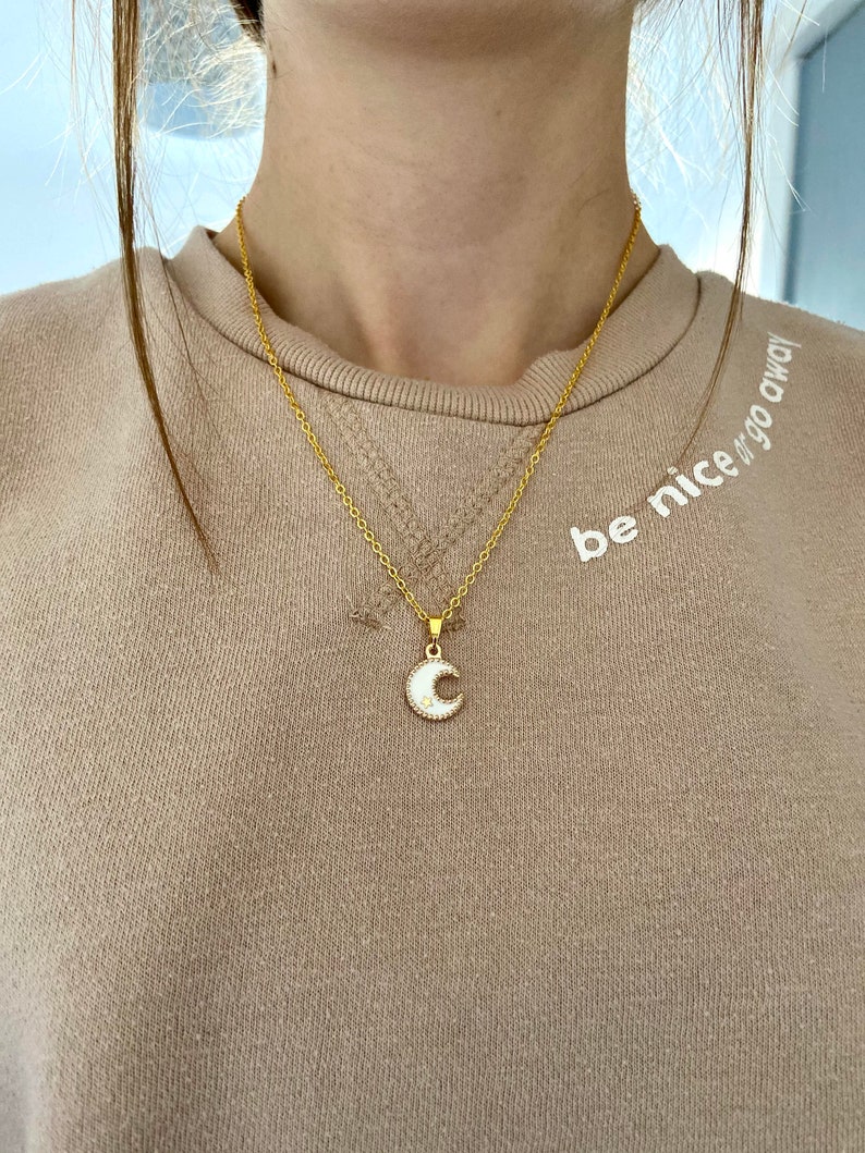 Coloured Crescent Moon /& Star Pendant Necklaces