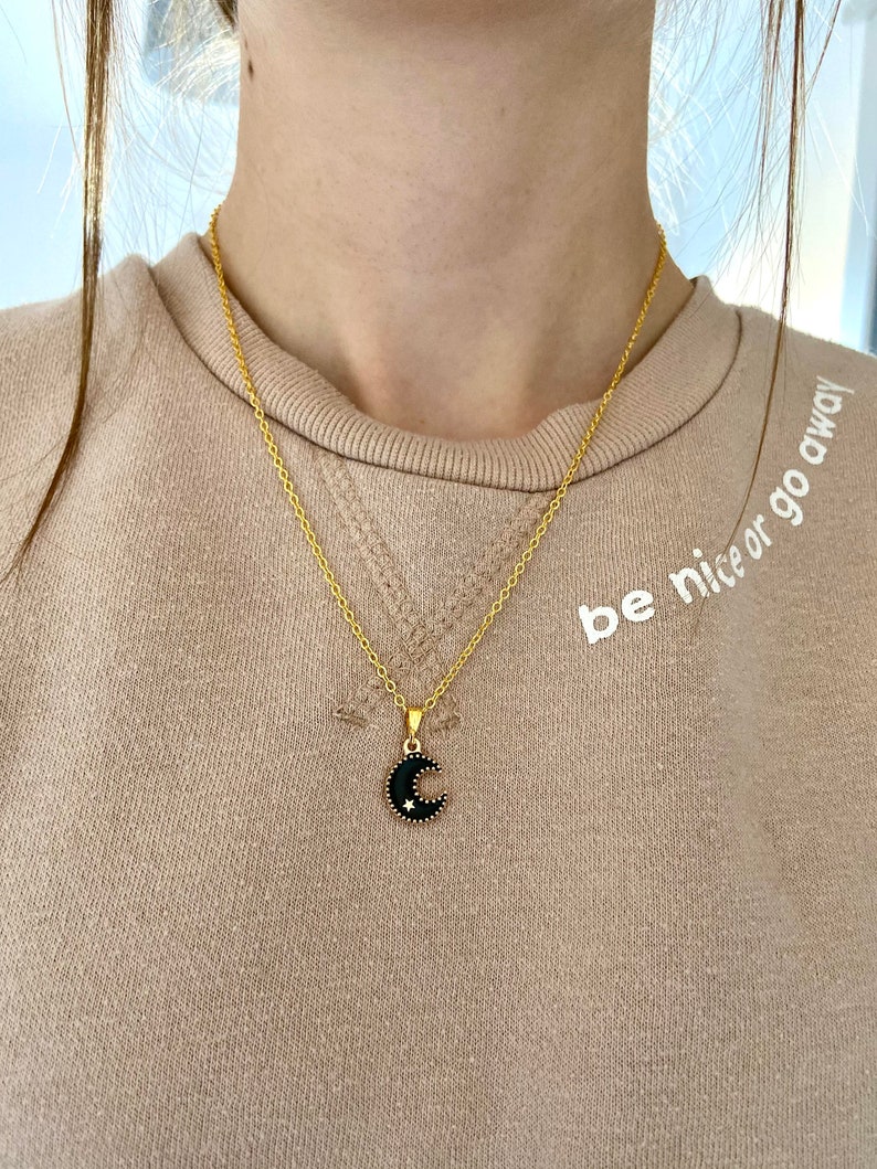 Coloured Crescent Moon /& Star Pendant Necklaces
