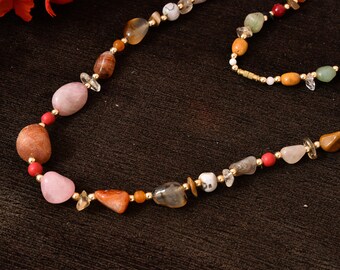 Vintage Chunky Necklace, Beads Necklace,  Boho multi-color acrylic stone necklace, Hipster beaded resin stone necklace