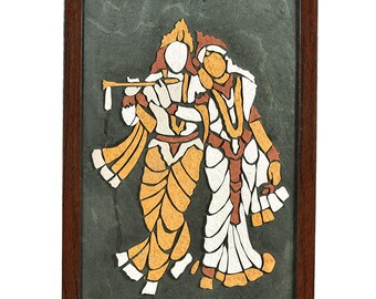 Wanddekoration, Lord Radha Krishna, Stein schichtige Blätter, Bildkunst, einzigartige handgemachte Kreation