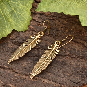 Stylish & Beautiful Engraved Brass Golden Leaf Design Earrings, Dangle and Drop Earrings, Free Shipping