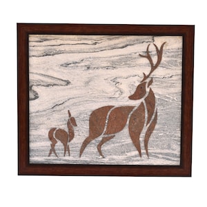 Deer Mother’s Love portrait, Natural love Symbolized on Stone veneer painting