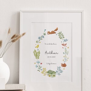 Póster de parto en casa del zorro bebé - personalizable con nombre - A3 / A4 / A5