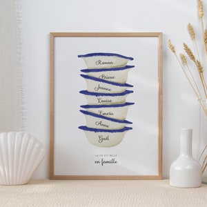 Poster incorniciato con nomi di famiglia in ciotole bretoni - Regalo personalizzabile - A3 / A4 / A5