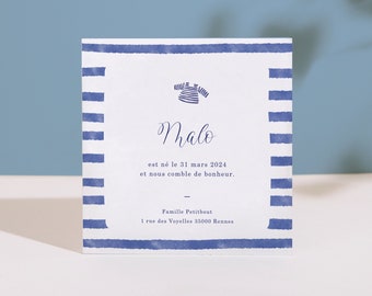 Announce birth baptism of girl or boy sailor square - envelopes included - little sailor - Breton Brittany announcement