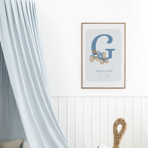 Bebé habitación nacimiento póster niño - Regalo personalizable - A3 / A4 / A5