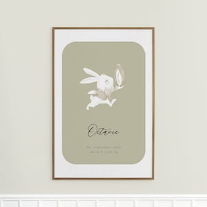 Affiche naissance chambre de bébé lapin mignon - personnalisable avec le prénom - A3 / A4 / A5