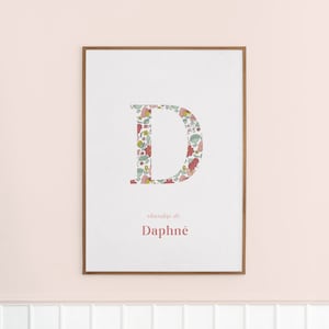 Póster del alfabeto bebé Liberty - personalizable con nombre - rosa A4 / A5