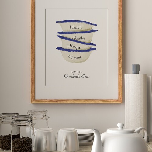 Breton bowls family poster poster - Customizable first name gift - A2 / A3 / A4 / A5 - frame not included