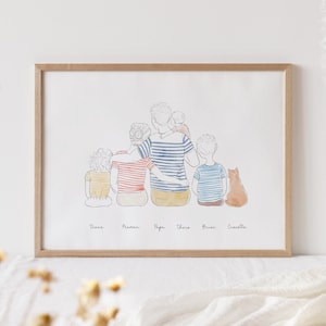 Póster de retrato familiar - Regalo personalizable - Regalo para el Día del Padre, Regalo para el Día de la Madre, Regalo original de Navidad