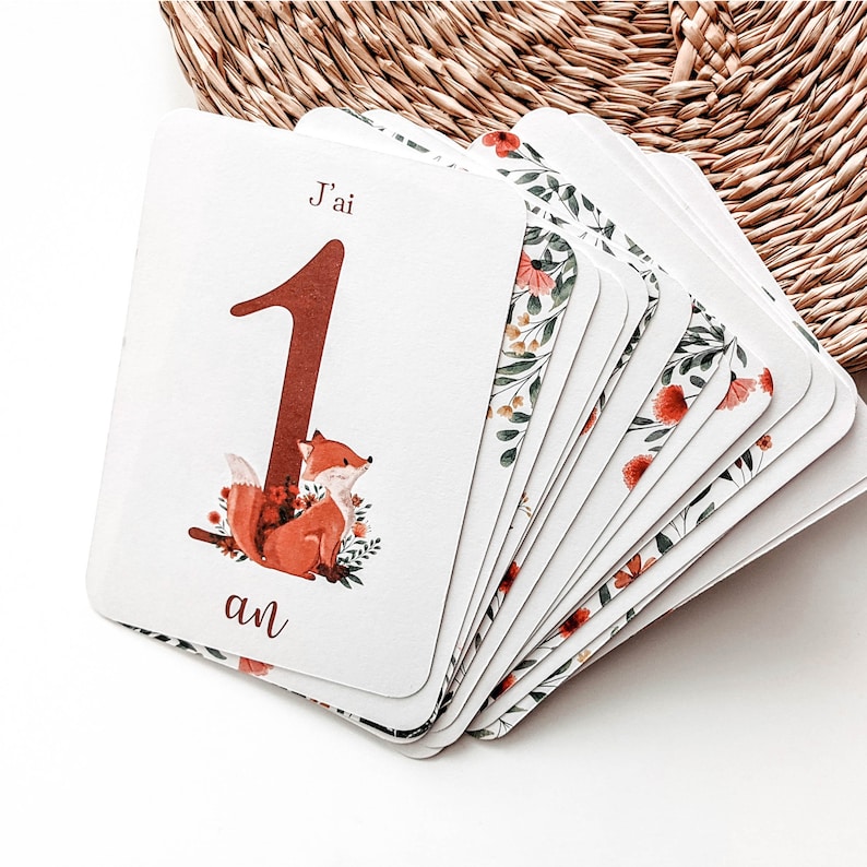 Baby milestone cards - first year and first times - forest animals 16 cartes 1ère année