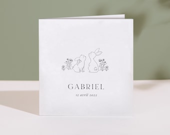 Announcing birth girl boy - cute little rabbits - format 13x13 digital square