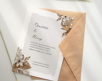 A5 wedding invitation - natural country boho pampas - 5x7 in