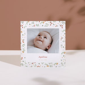 Birth announcement baptism for girl or boy floral square - envelopes included - spring flower pattern
