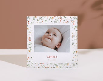 Birth announcement baptism for girl or boy floral square - envelopes included - spring flower pattern