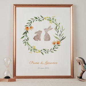 Poster corona floreale coniglio - decorazione cameretta - A4 / A3