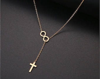 Infinity Cross Necklace | Christian Cross Charm | Dainty Necklace | Gift For Her | Christian Gift | Gold Cross Necklace