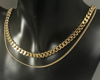 Layered Necklace Set - Curb Link Chain - Bridal Trendy Necklace Set - Fancy Vintage Jewelry Set - Dainty Necklace - Jewelry Gift Ideas