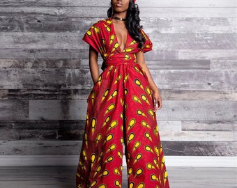 african print jumpsuit with cape