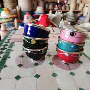 6 cuencos Zlafa marroquíes auténticos / Cerámica pintada a mano con detalles de filigrana de plata
