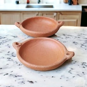 2 Moroccan Plate,Red Clay Dish, Moroccan Pottery Crafts,Natural Tableware Service, Healthy Clay Pot For Cooking,Clay Shallow Pan For Cooking