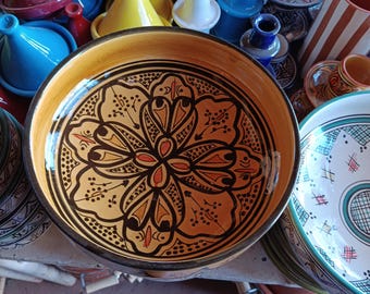 4 platos hondos marroquíes pintados a mano – Cuenco de cerámica con diseño floral geométrico
