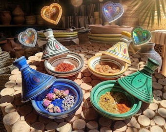 4 Artisan Moroccan Mini Tagines – Spice & Gourmet Serving Set by "SAPLEXE" (Handcrafted in Ouarzazate)