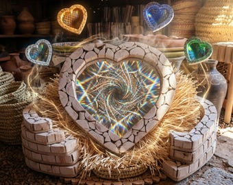SAPLEXE Heart-Shaped Wooden Mirror – Handcrafted Moroccan Decor (Artisan-Made in Ouarzazate)