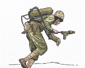 0351 Assaultman | Watercolor Illustration | WW2 US Marine Corps