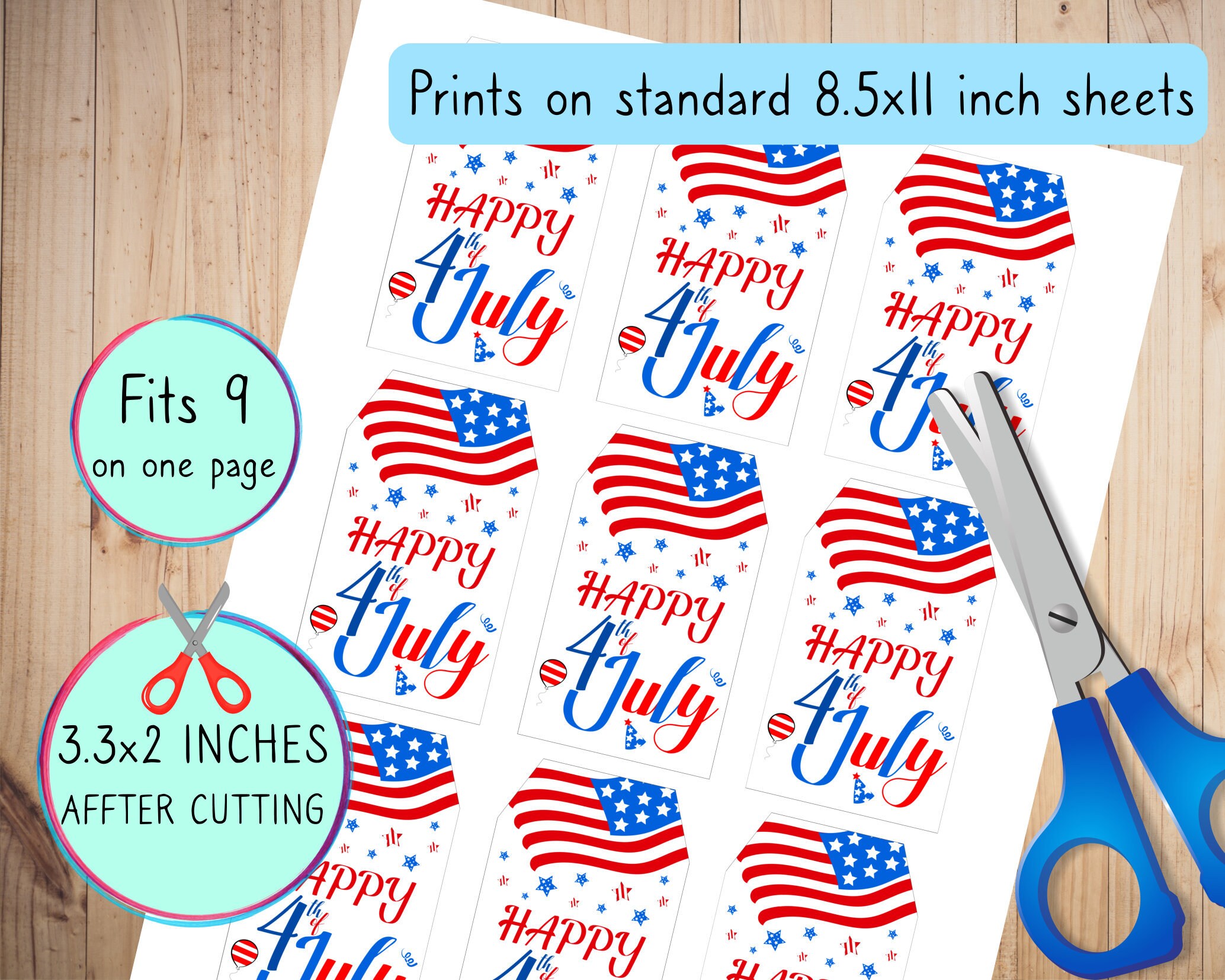 Happy 4th of July Printable Favor Tags Fourth of July | Etsy