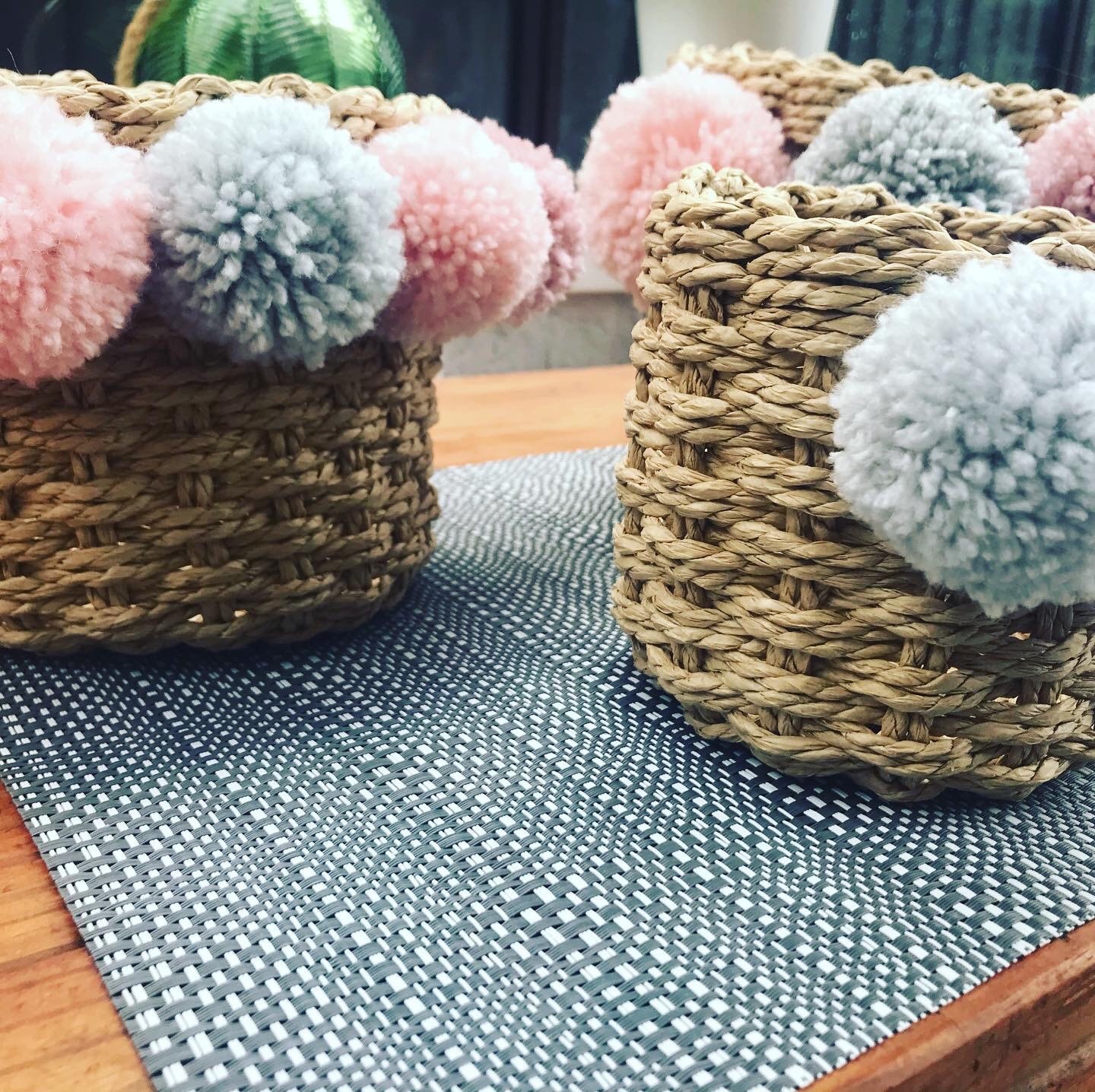 Stunning fluffy Pom Pom woven storage baskets all sizes Etsy