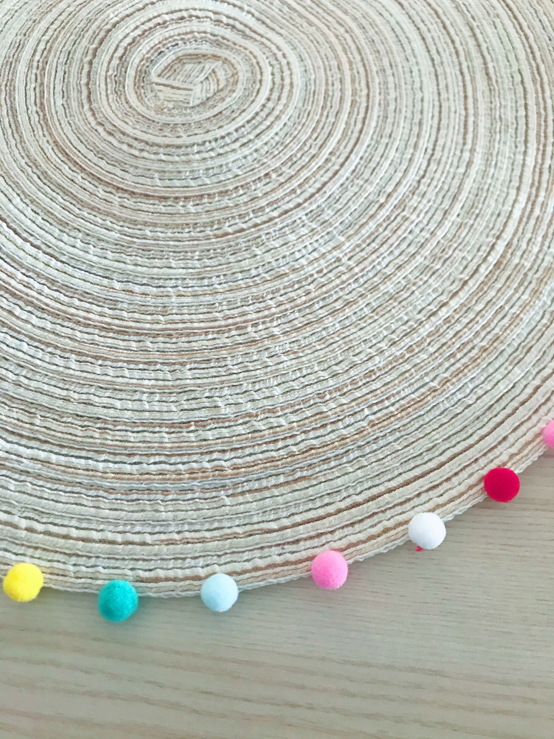 Extra large rainbow Pom Pom woven table coaster table mat Etsy
