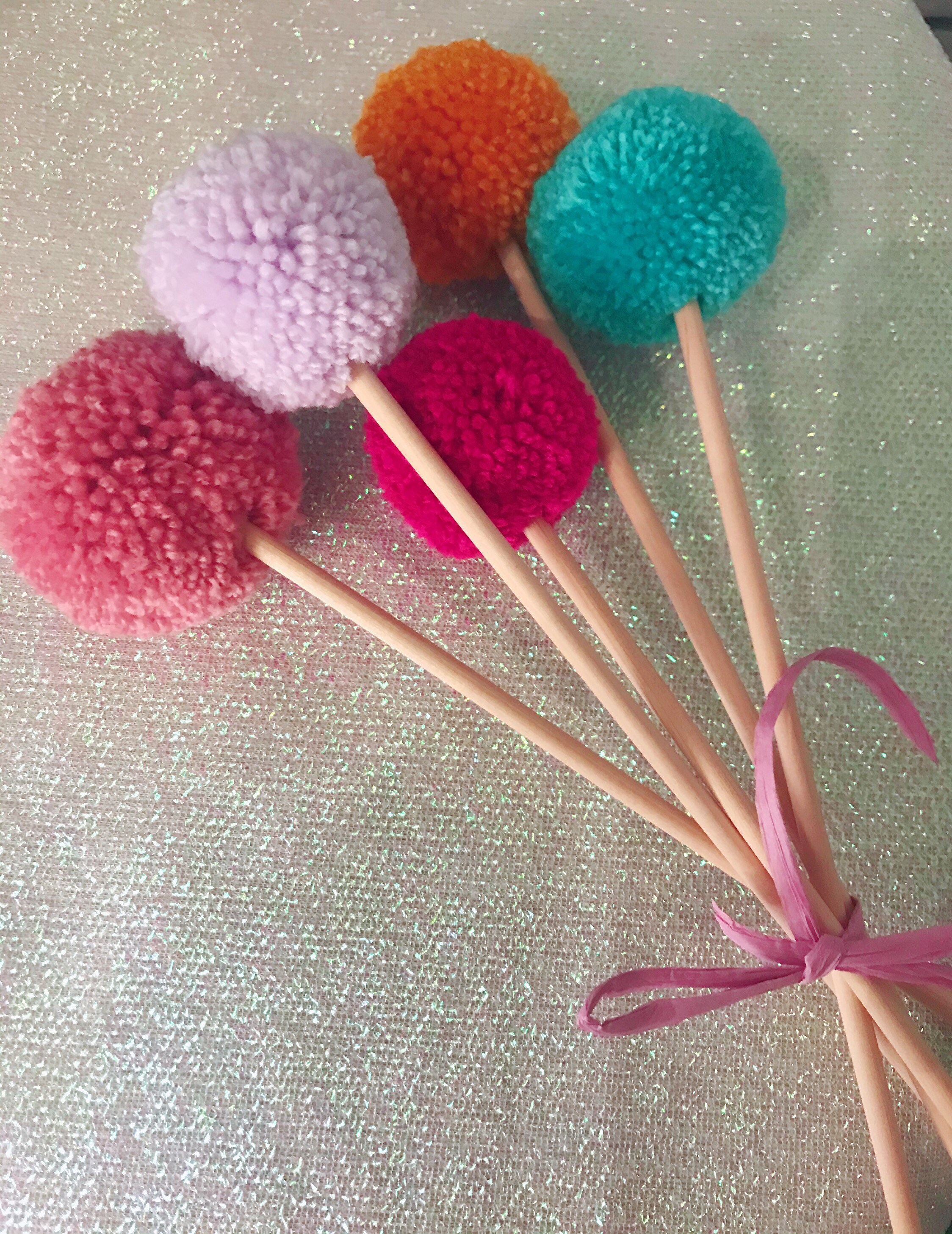 Pom Pom flower bouquet Bunch of Pom Pom yarn ball flowers Etsy