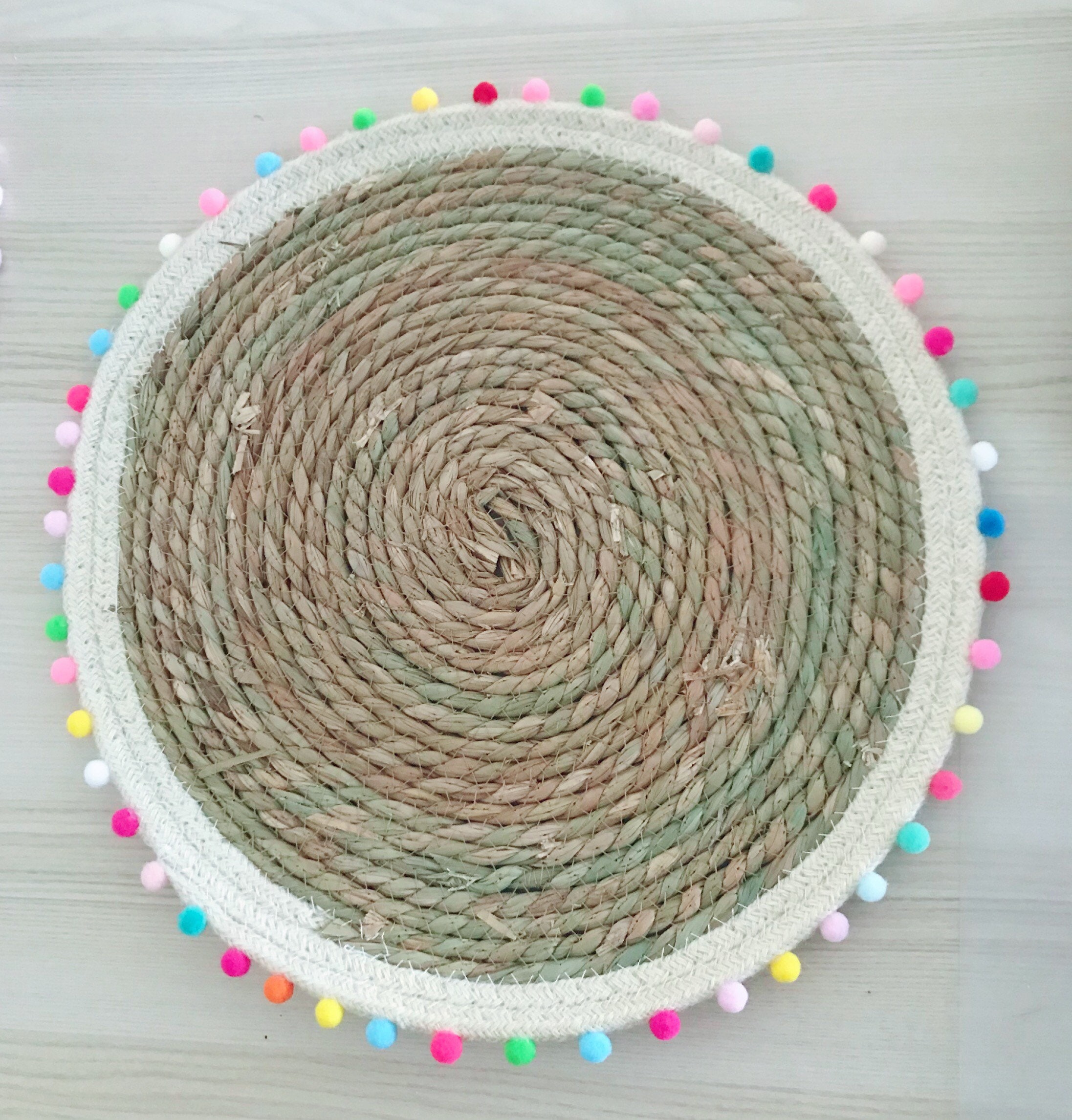 Extra large rainbow Pom Pom woven table coaster table mat Etsy