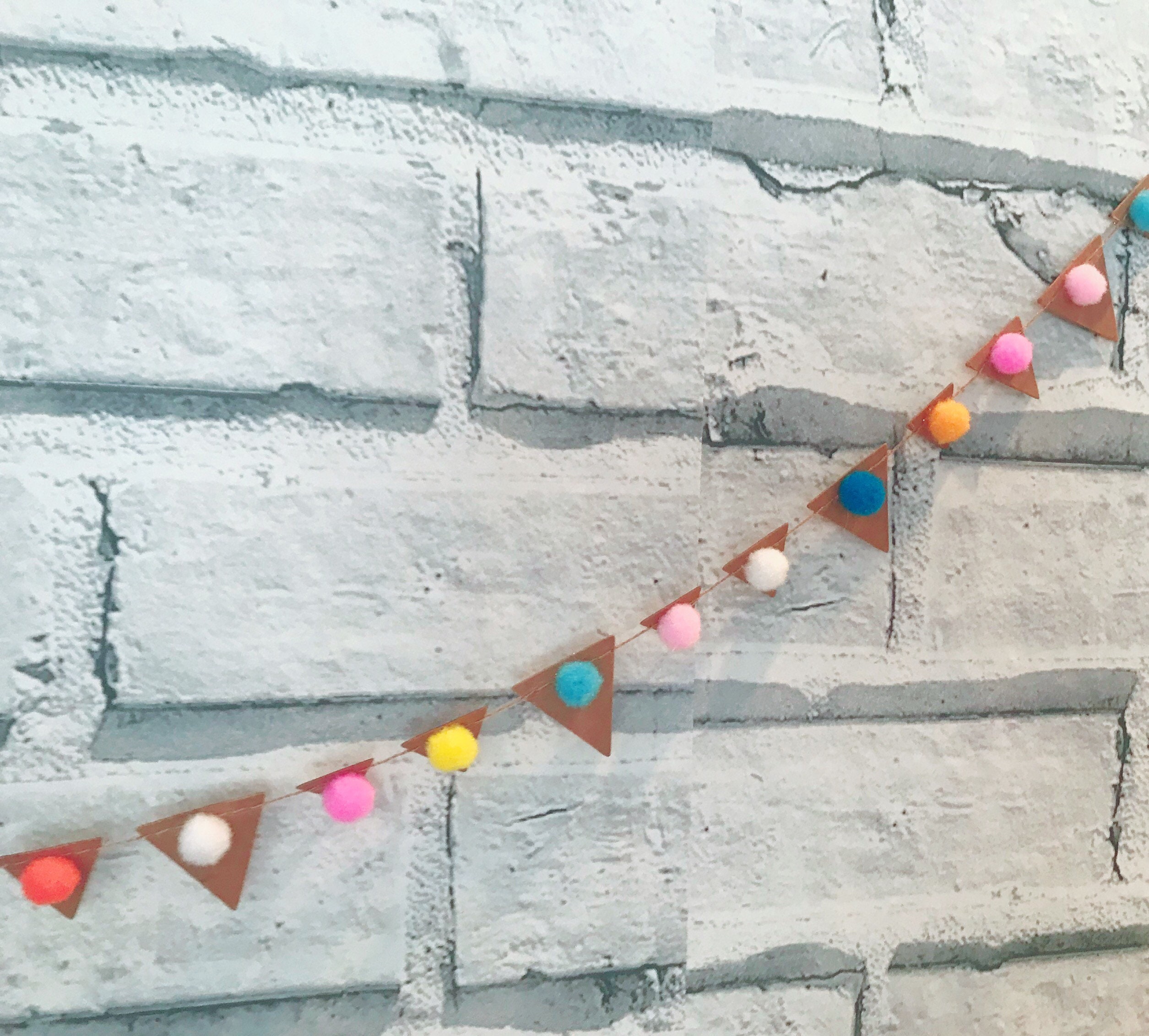 Mini Pom Pom flag banner garland for birthdays cake Etsy