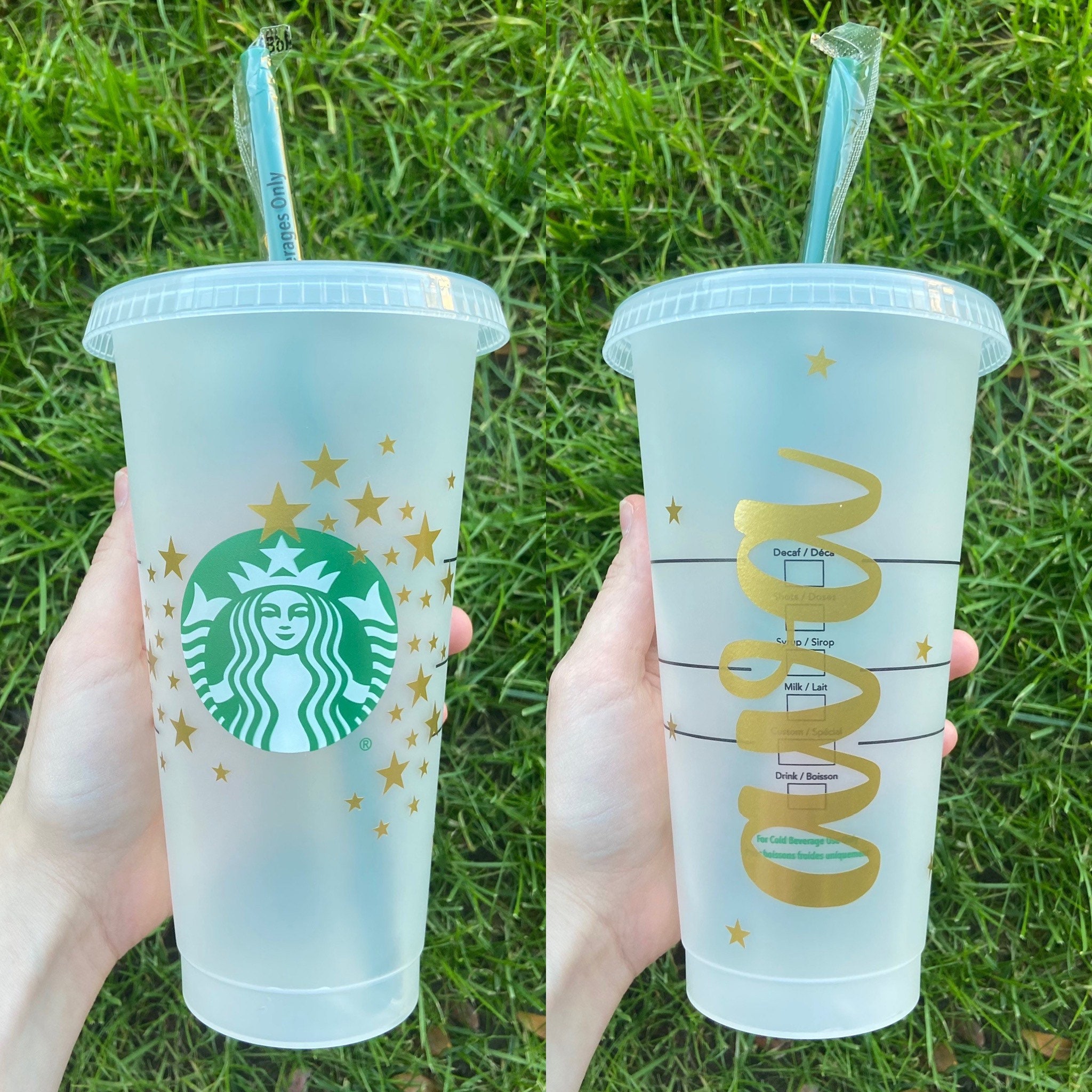 Celestial Stars Starbucks Tumbler Cup Silver and Gold Stars. Personalized  Cup With Lid and Straw 24 Oz - Etsy