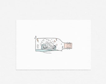 Storm In A Bottle! Storm- Peachtober Cute Postcard Print ~ Postcard Illustration - Postcard Gifts -  Stationery