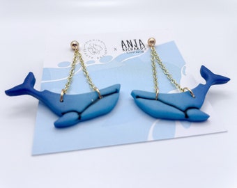 Whale Earrings - Polymer Clay Earrings - Dangle Earrings - Ombre Design