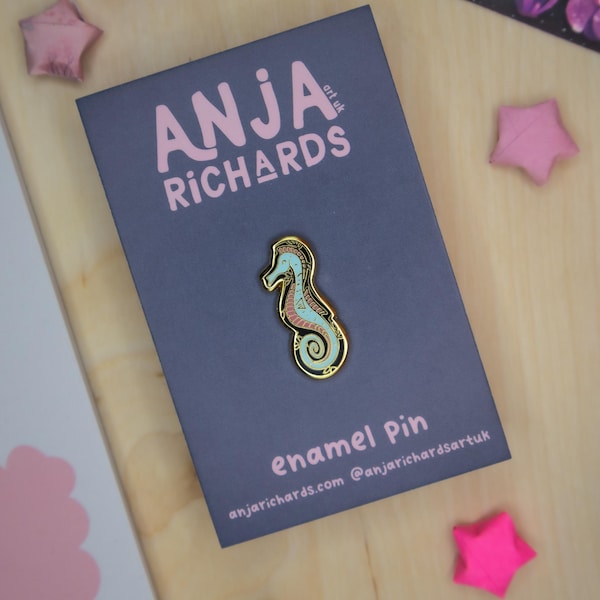 Under the Sea Enamel Pin - Seahorse Pin - Purple - Blue - By Anjarichardsartuk