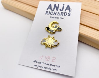 Sun & Moon Enamel Pin - Mini Pin - Cute Pin - By Anjarichardsartuk