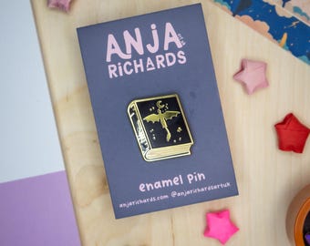Feather Book Enamel Pin – Bookish Magic Badge – Reader Gift - by Anjarichardsartuk