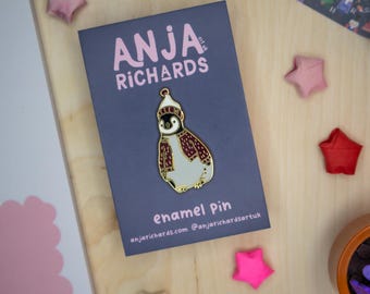 Penguin Enamel Pin: Gold Plated Winter Badge By Anjarichardsartuk