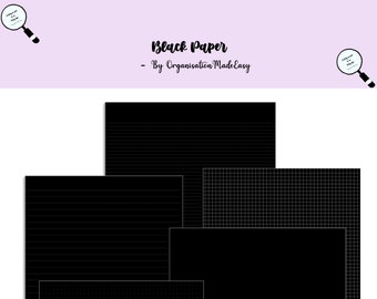 Black Paper Template Pack | Portrait | Narrow Ruled | Wide Ruled | Dotted | Gridded | Plain | Digital