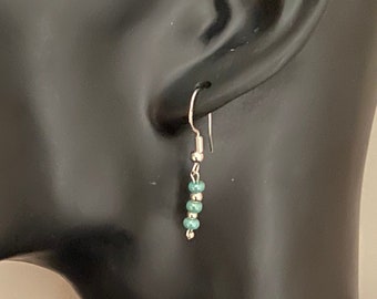 Green and Sterling Silver Beaded Earrings