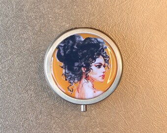 Vintage Victorian Cottagecore Passion Solid Perfume Compact with an African American Black Woman in Watercolor