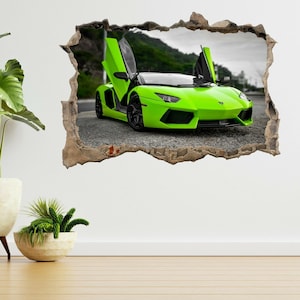Green Lamborghini Aventador 3d Smashed View Wall Sticker Poster Decal A477