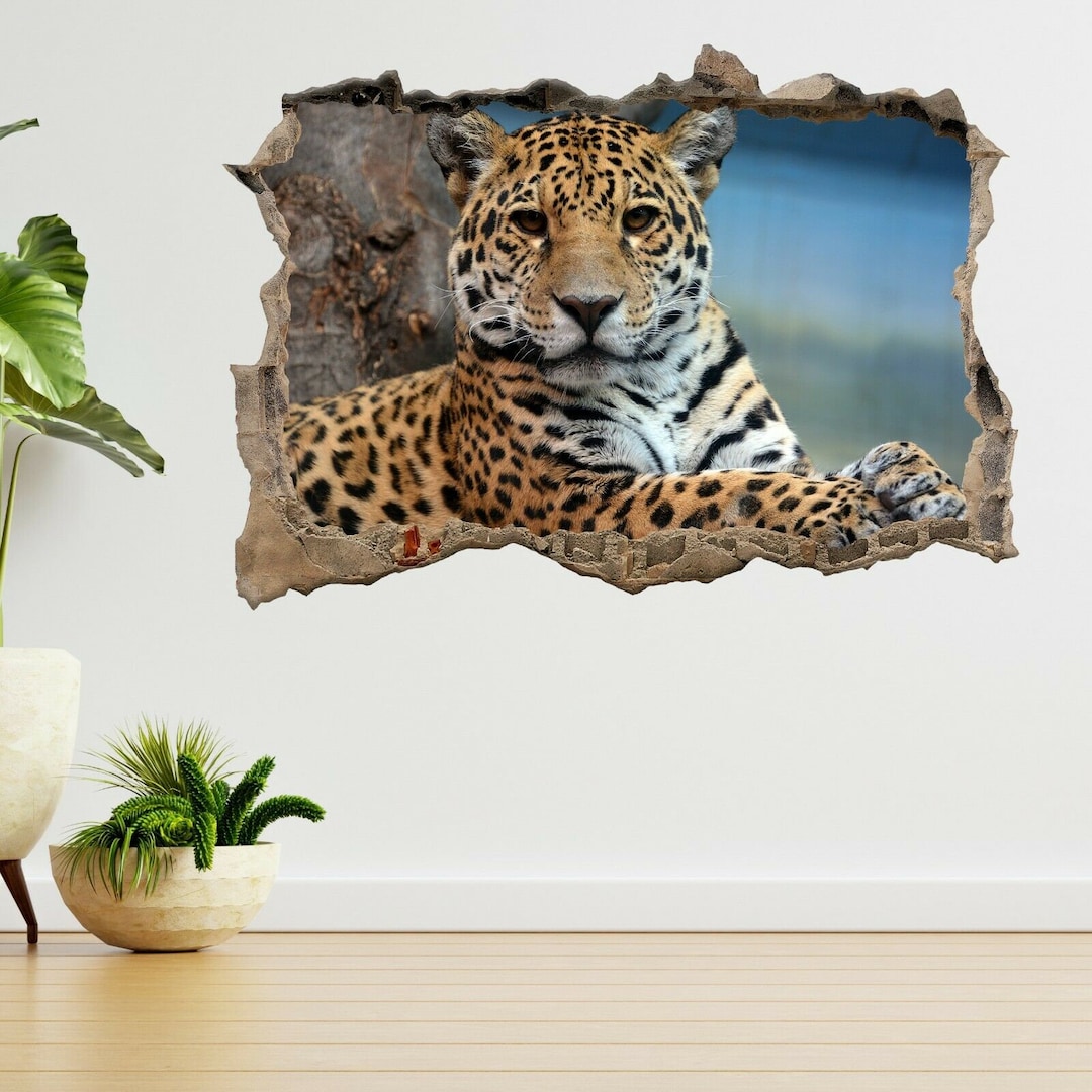 Jaguar Leopard Animal Lion Zoo 3d Smashed View Wall Sticker Poster ...
