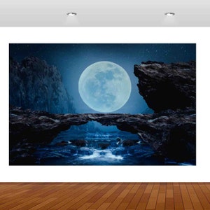 Nature Waterfall Fantasy Moon Lake Night Mountain 3D Vinyl Sticker Poster Decal Mural Removable S201